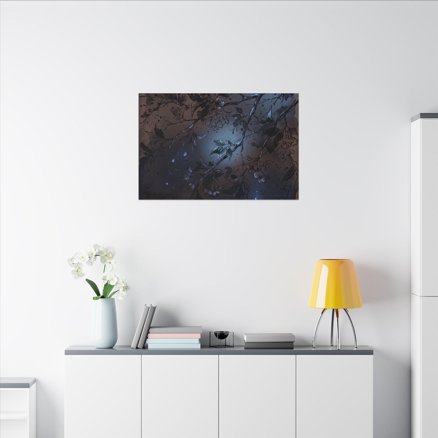 Bold Cherry Blossom Canvas Art - Charcoal Ink Dark Japandi