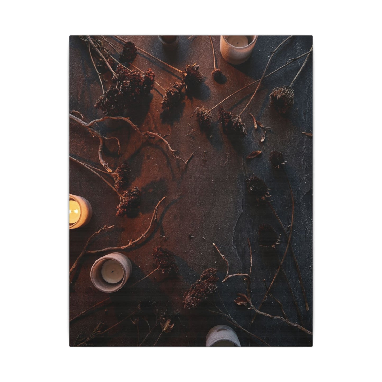 Dried Flowers Canvas Art | Winter Dark Japandi Moody Minimal Art