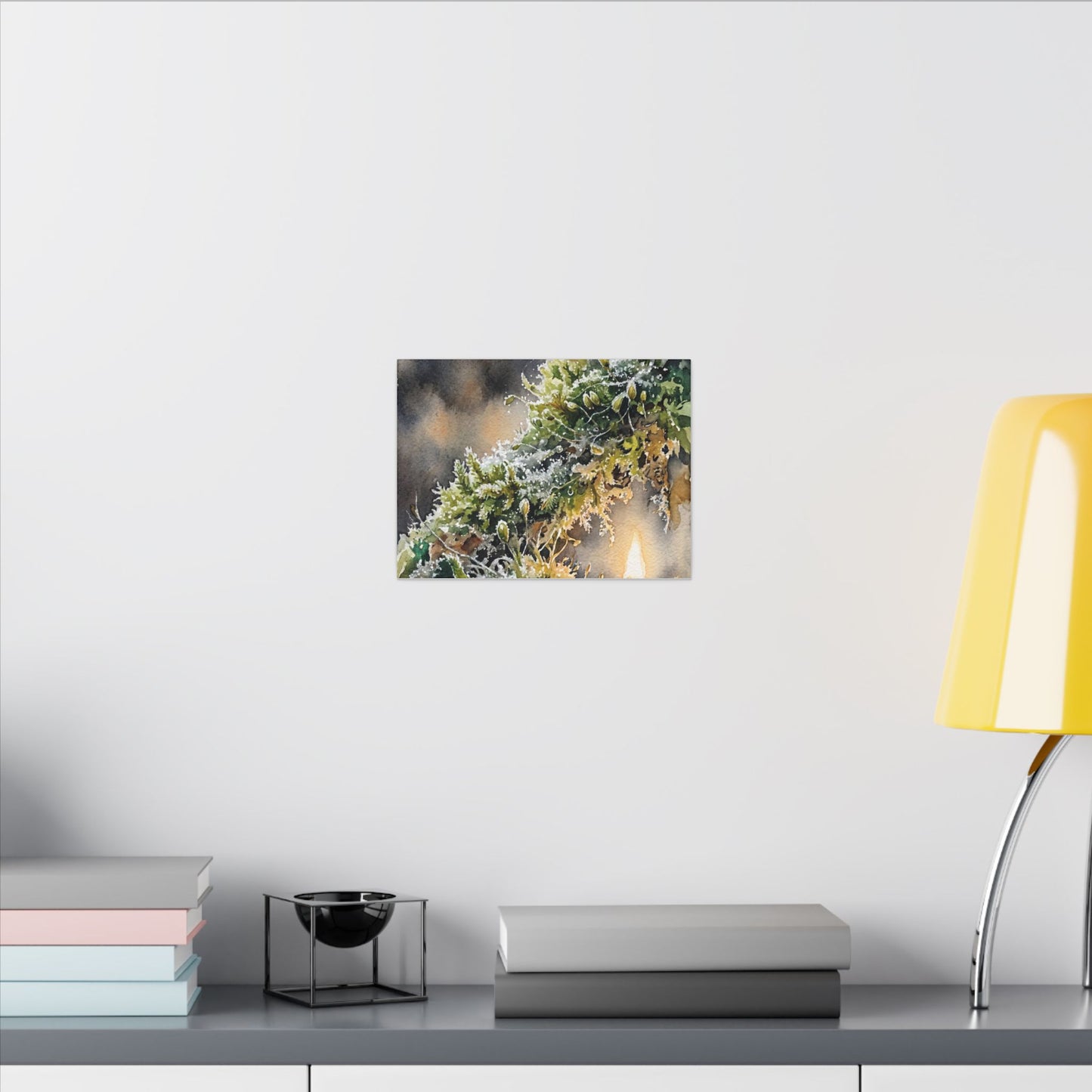 Winter Moss Close Up Watercolor Canvas Art | Neutral Decor
