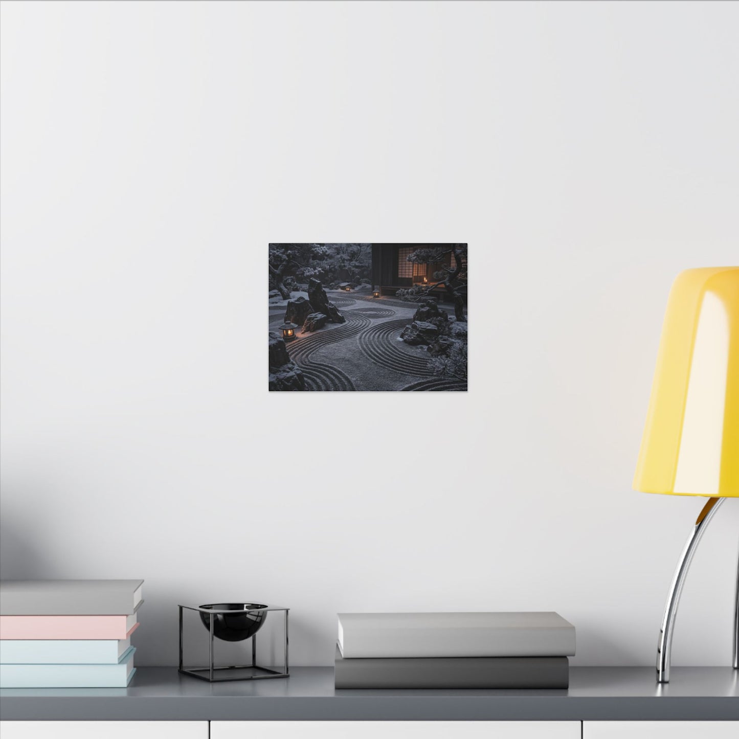 Candlelight Rock Garden Canvas Art - Dark Japandi Fukinsei