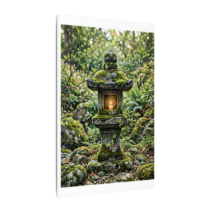 Neutral Stone Lantern Canvas Art - Japanese Pattern Japandi