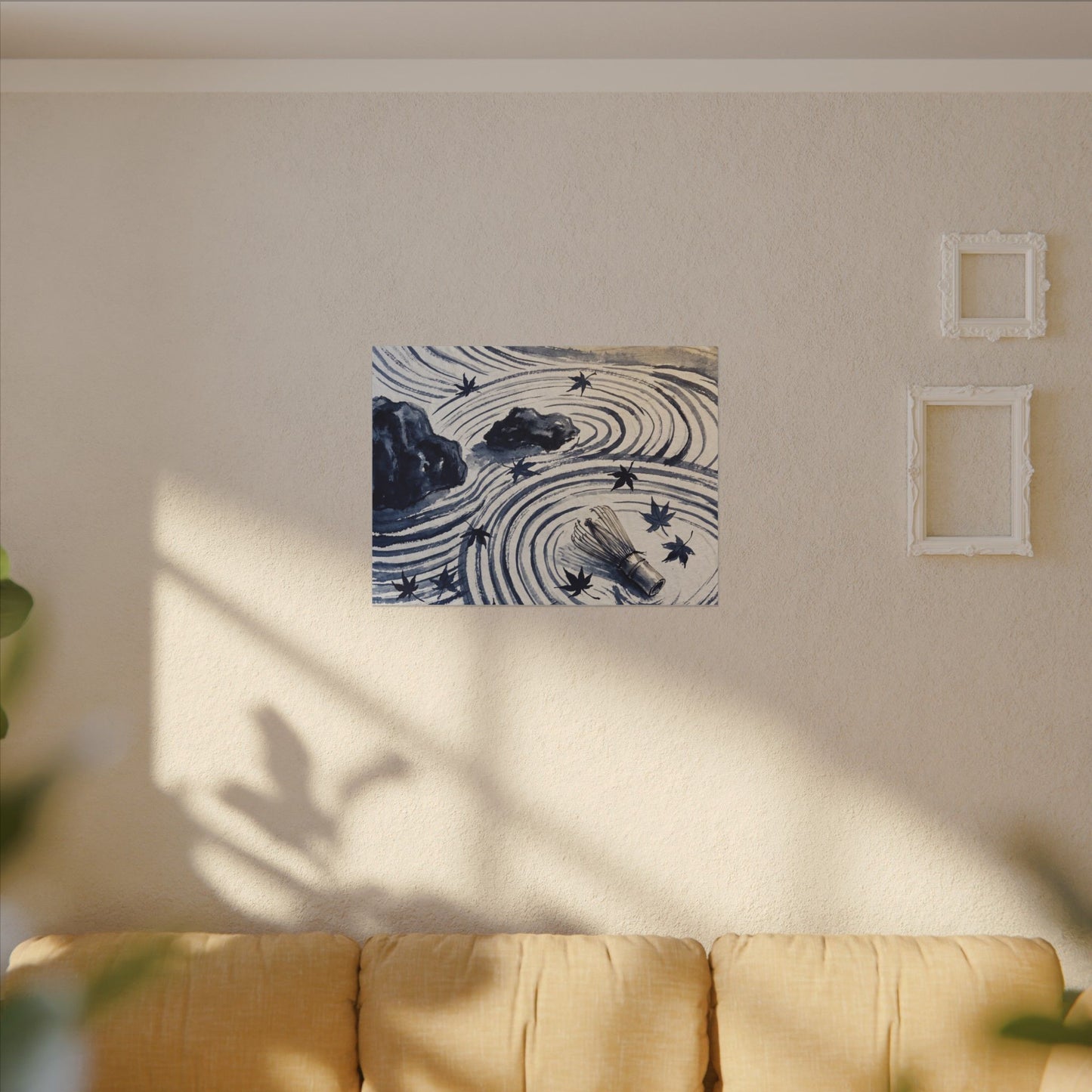 Zen Rock Garden in Golden Hour | Sumi E Canvas Art