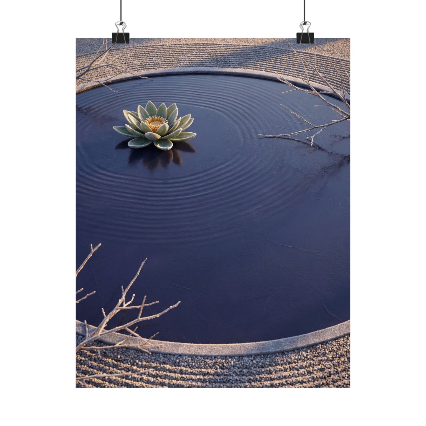 Lotus Flower Karesansui Wall Art Print | Tranquil Zen Art Art Print