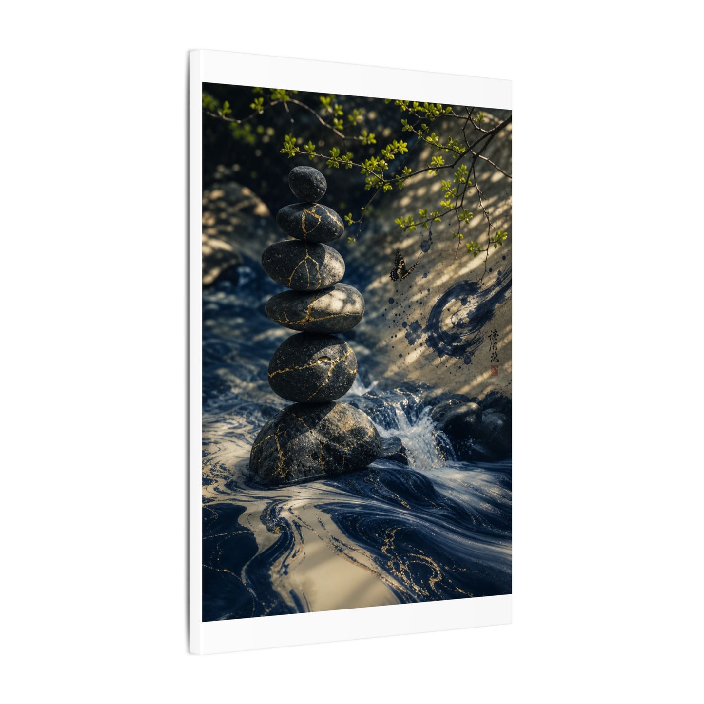 Kintsugi River Stones in Dappled | Broken Beauty Canvas Art