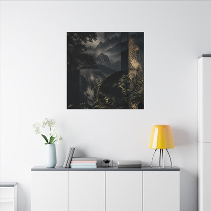 Mountain Mist Summer Canvas Art | Dark Japandi Atmospheric Design
