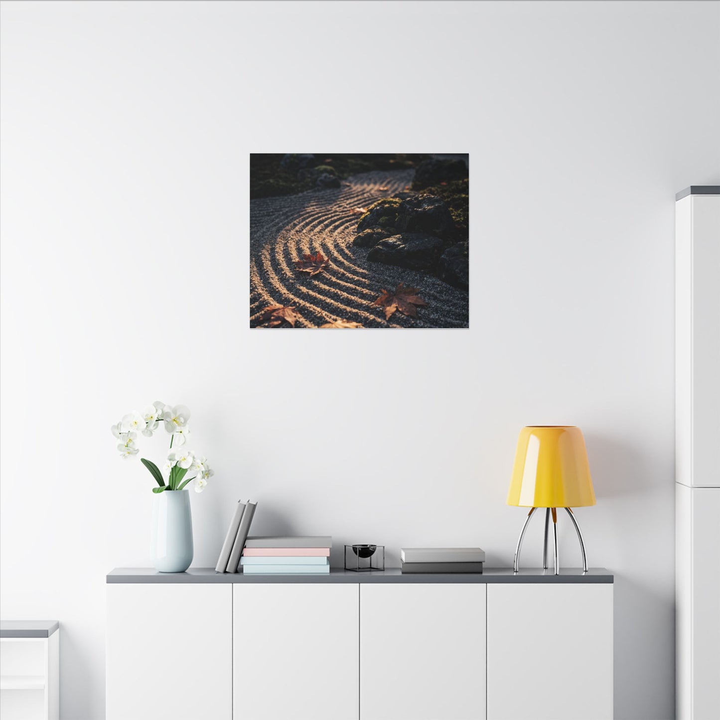 Rock Garden Moody Minimal Canvas Art | Bold Dark Japandi Art