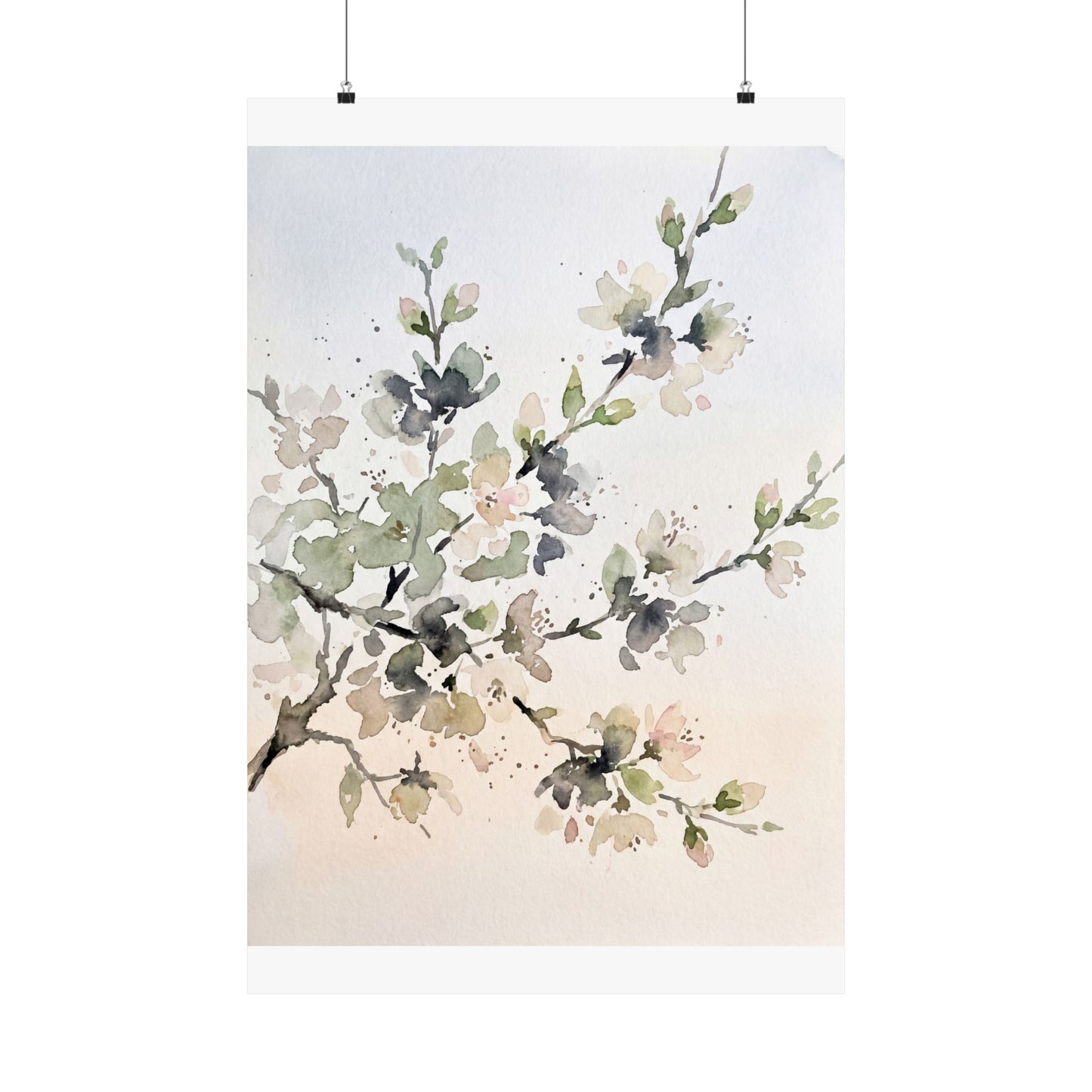 Spring Cherry Blossom Watercolor Wall Art Print | Warm Decor