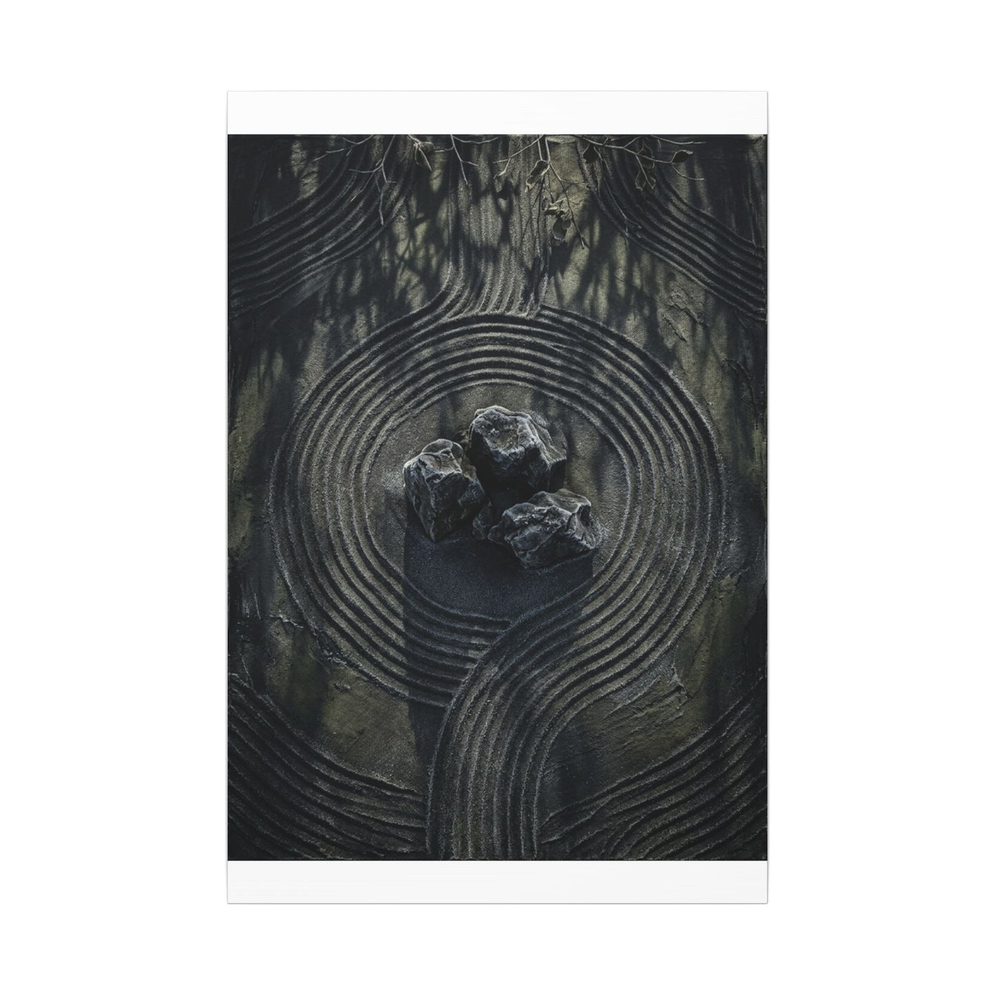 Moody Rock Garden Canvas Art - Dark Texture Dark Japandi