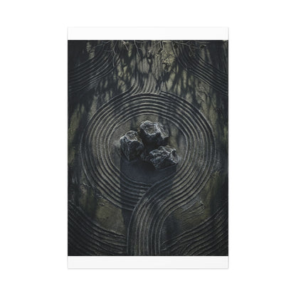Moody Rock Garden Canvas Art - Dark Texture Dark Japandi