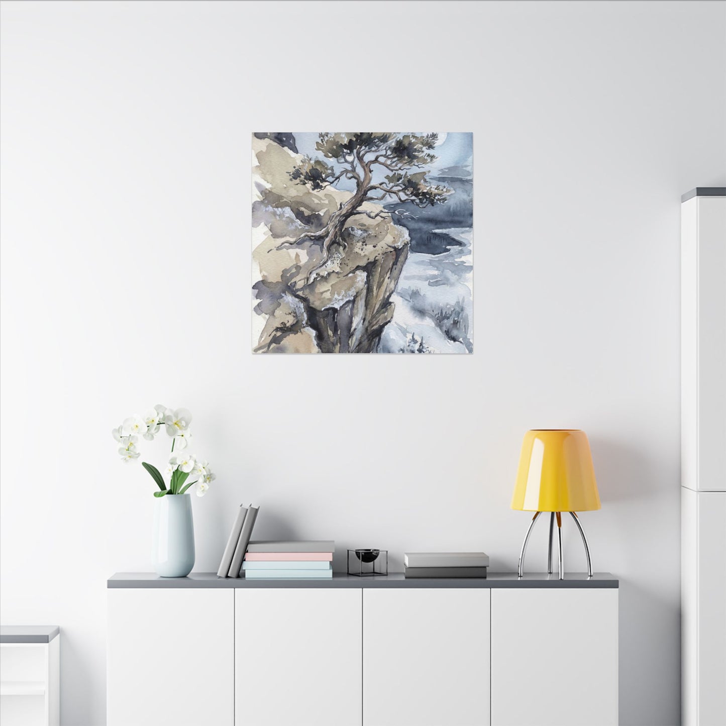 Pine Tree Canvas Art | Winter Japandi Watercolor Art
