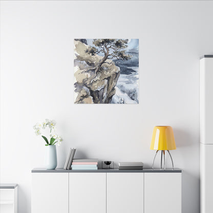 Pine Tree Canvas Art | Winter Japandi Watercolor Art