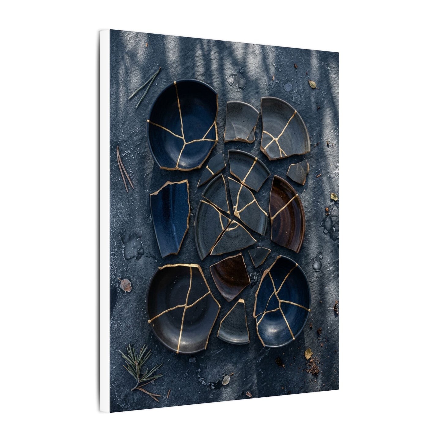 Dark Japandi Broken Pottery in Dappled | Shadow Zen Canvas Art