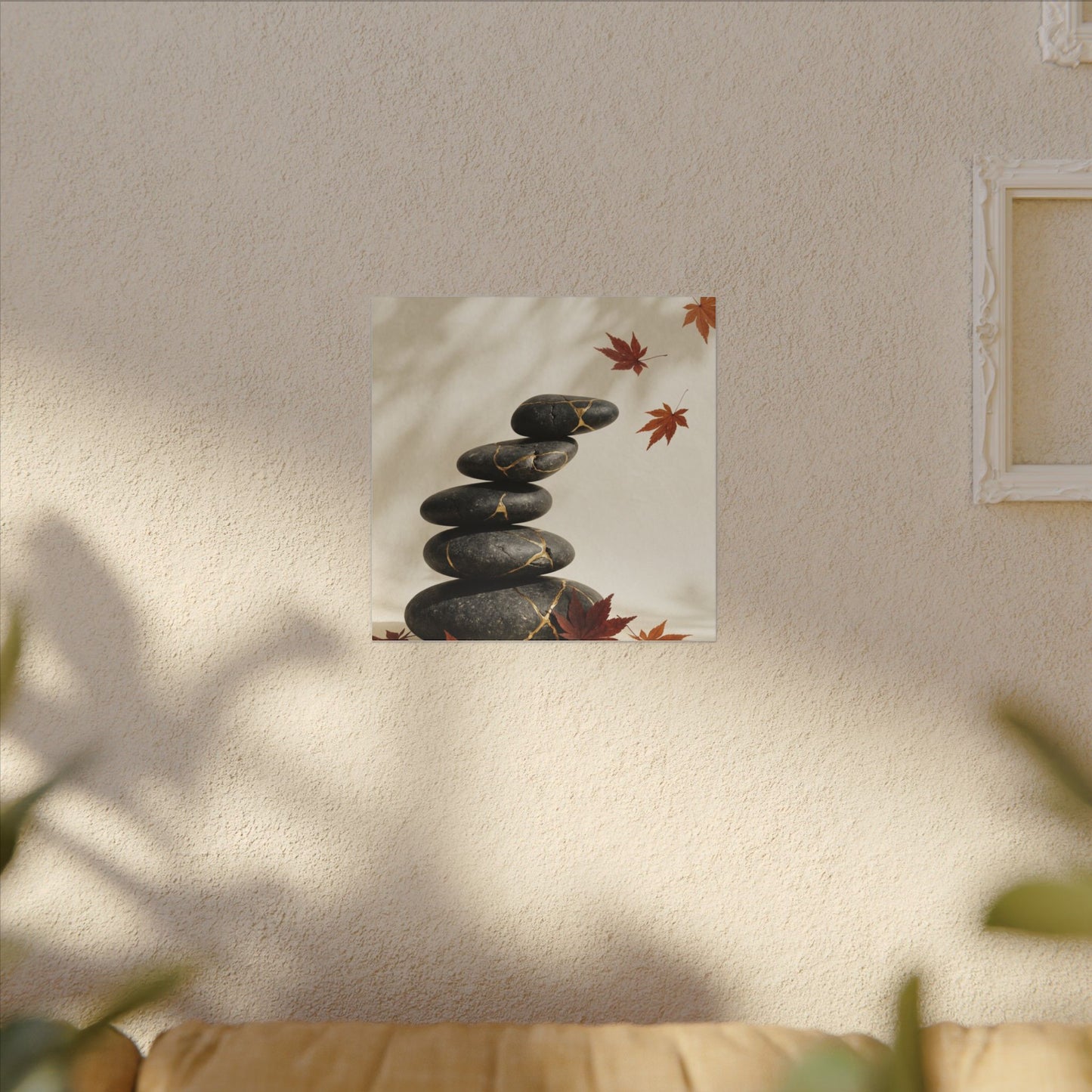 Kintsugi River Stones in Dappled | Crackle Gold Canvas Art