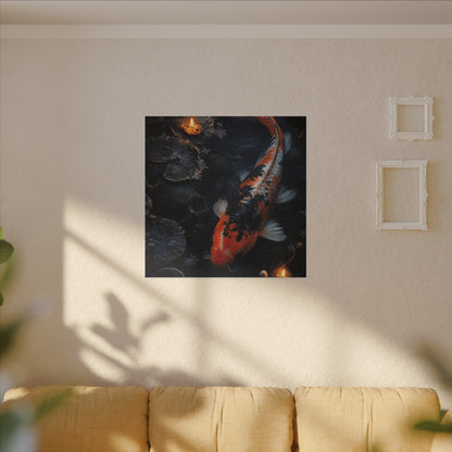 Koi Pond Canvas Art | Winter Dark Japandi Shadow Zen Art
