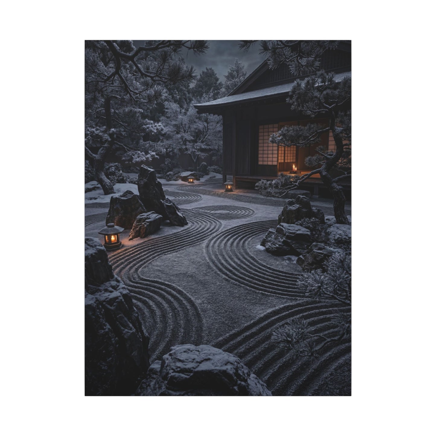 Candlelight Rock Garden Canvas Art - Dark Japandi Fukinsei