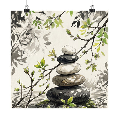 River Stones Spring Wall Art Print | Japandi Warm Design