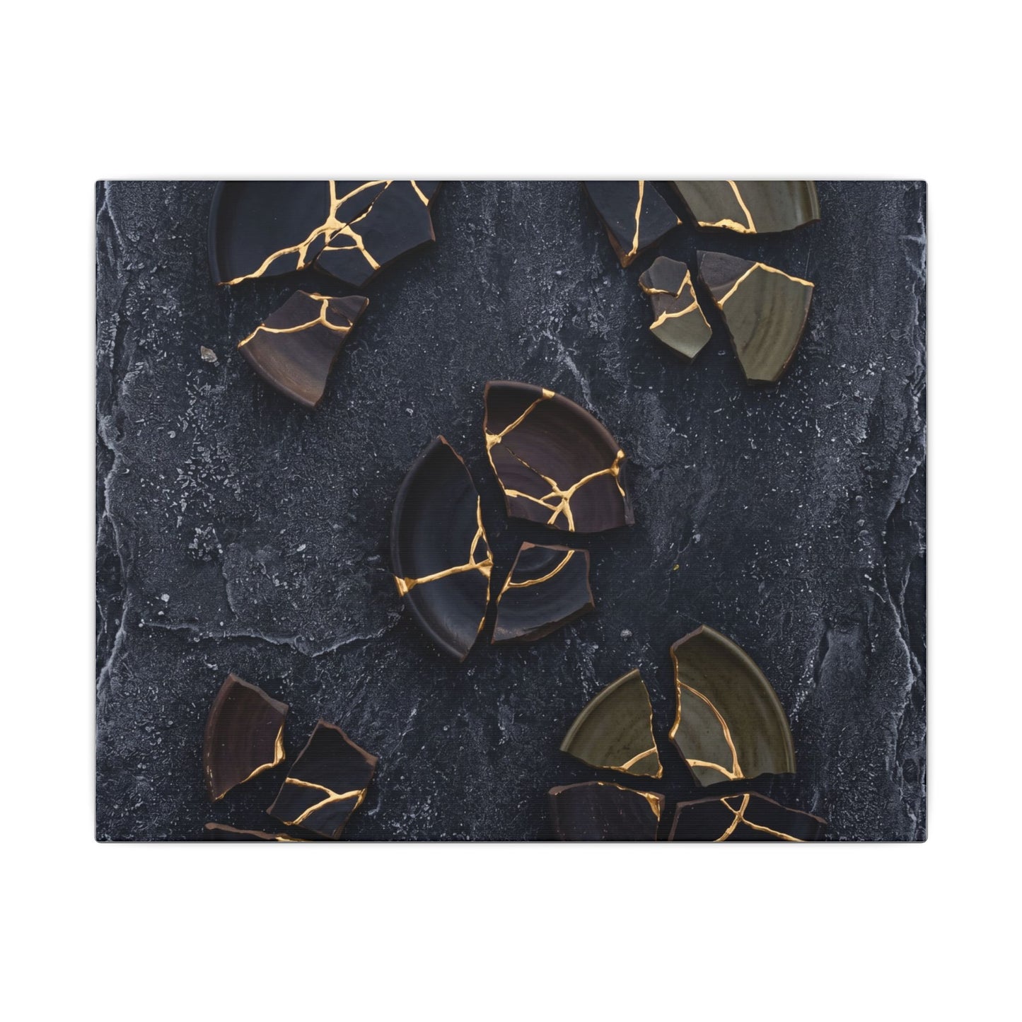 Broken Pottery Canvas Art | Winter Dark Japandi Shadow Zen Art
