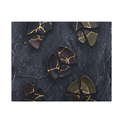 Broken Pottery Canvas Art | Winter Dark Japandi Shadow Zen Art