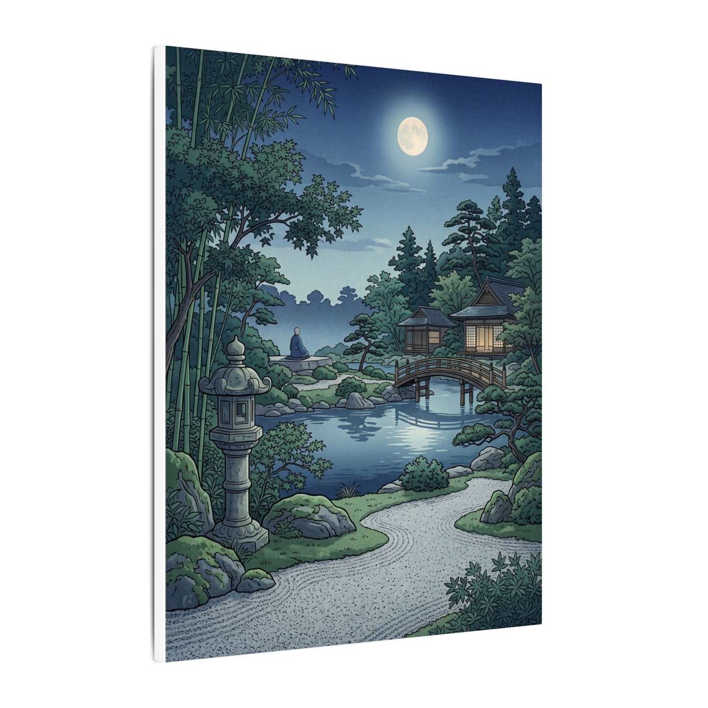 Summer Moonlit Garden Ukiyo E Inspired Canvas Art | Serene Decor
