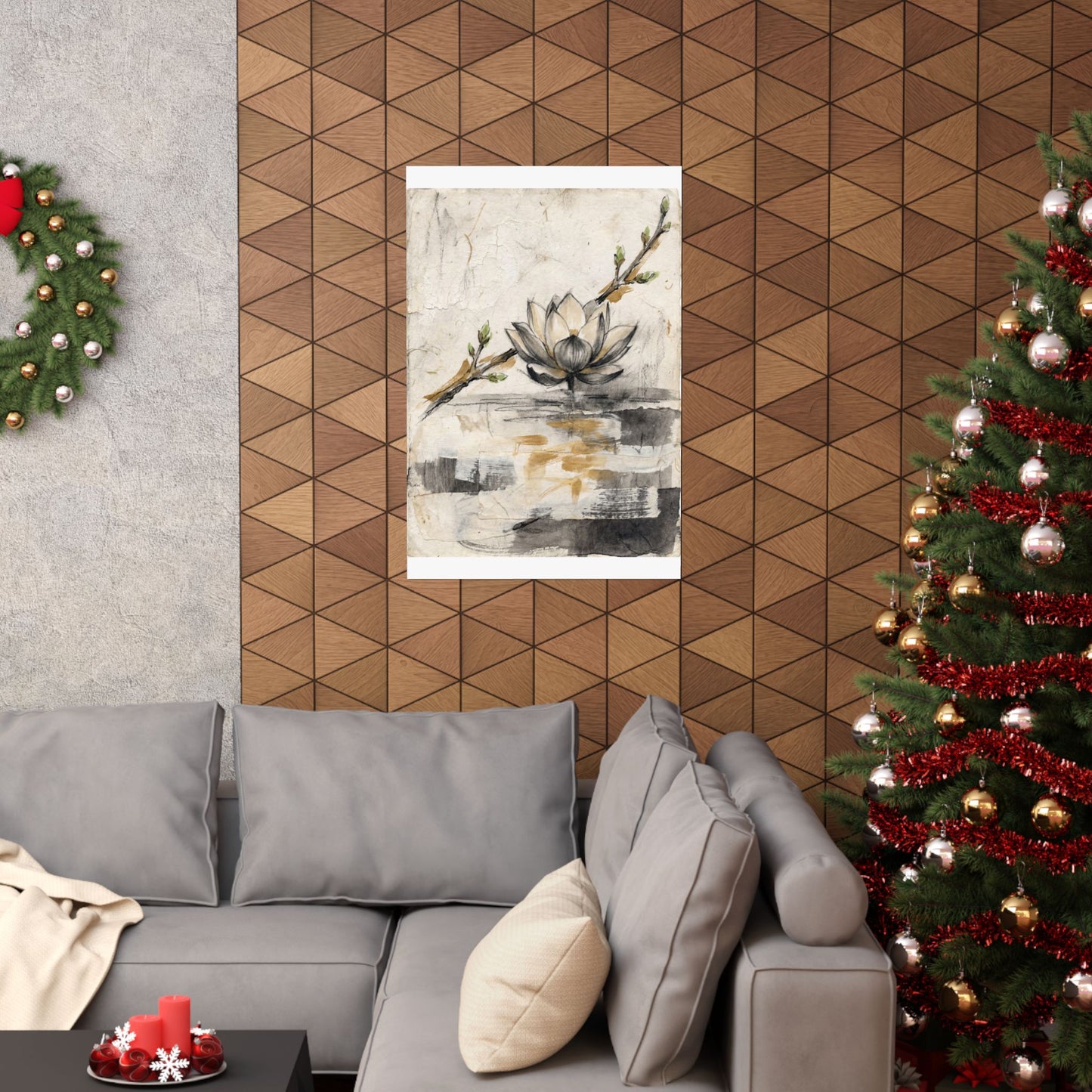 Seijaku Lotus Flower Wall Art Print - Japandi Texture