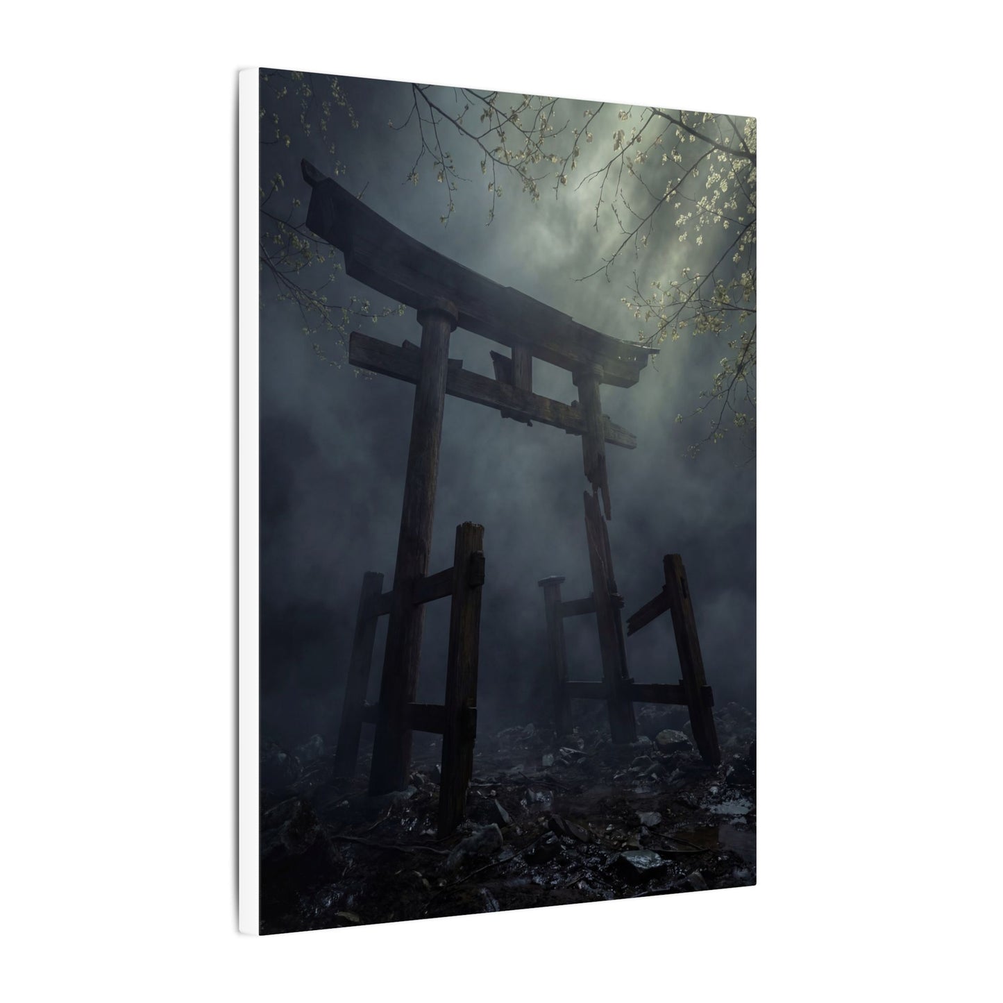 Dark Japandi Torii Gate in Dappled | Moody Minimal Canvas Art