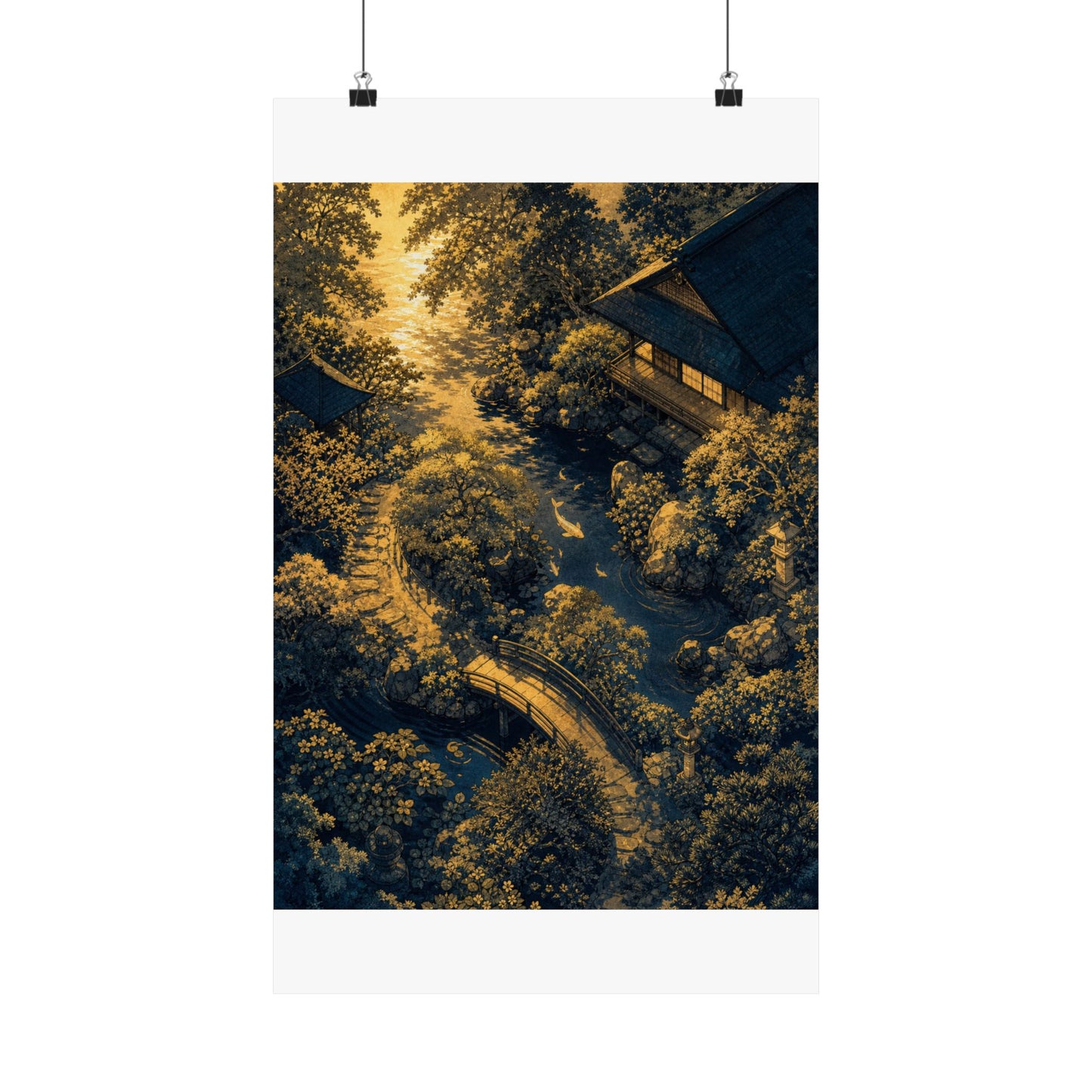 Moonlit Garden Ukiyo E Inspired Wall Art Print | Calm Zen Art