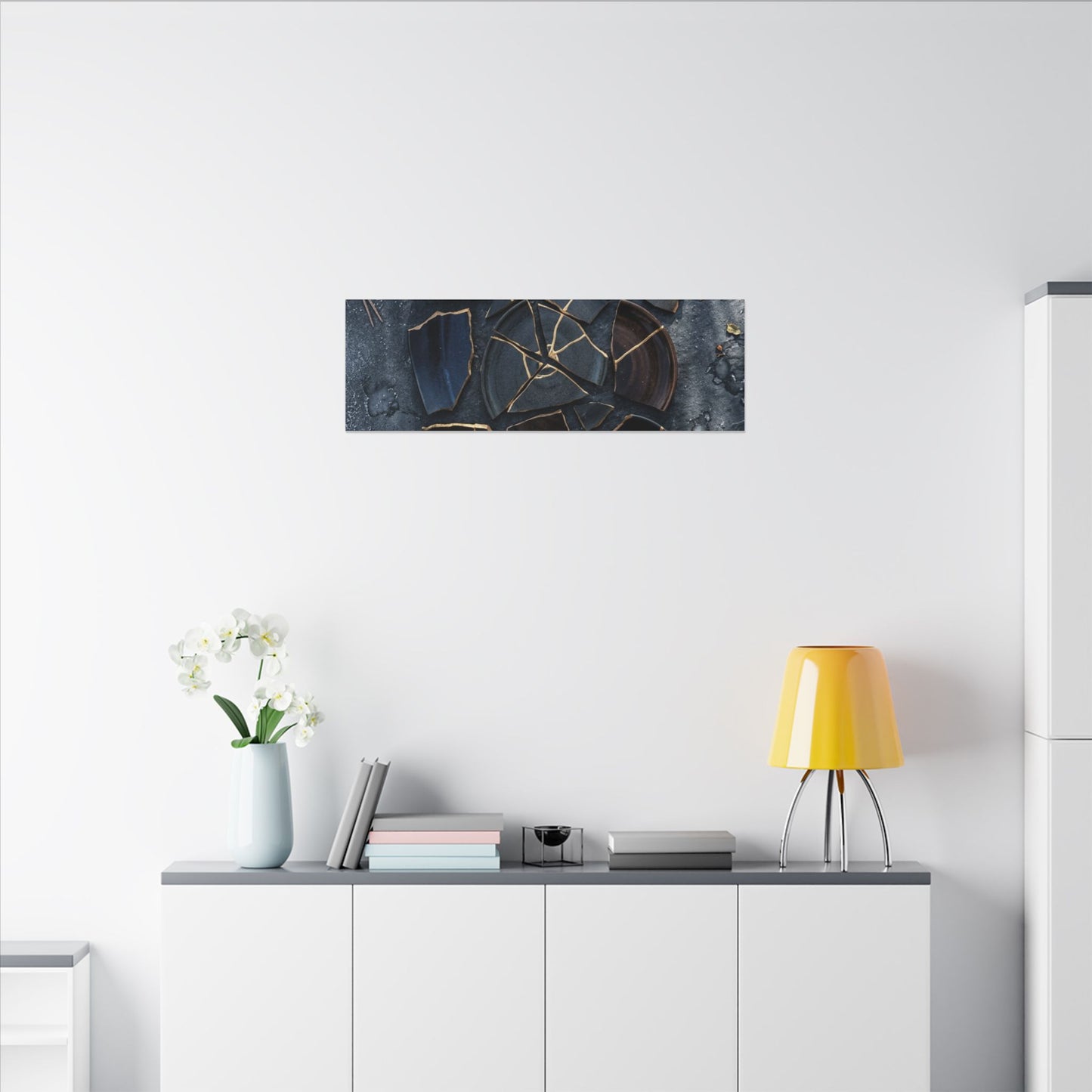 Dark Japandi Broken Pottery in Dappled | Shadow Zen Canvas Art