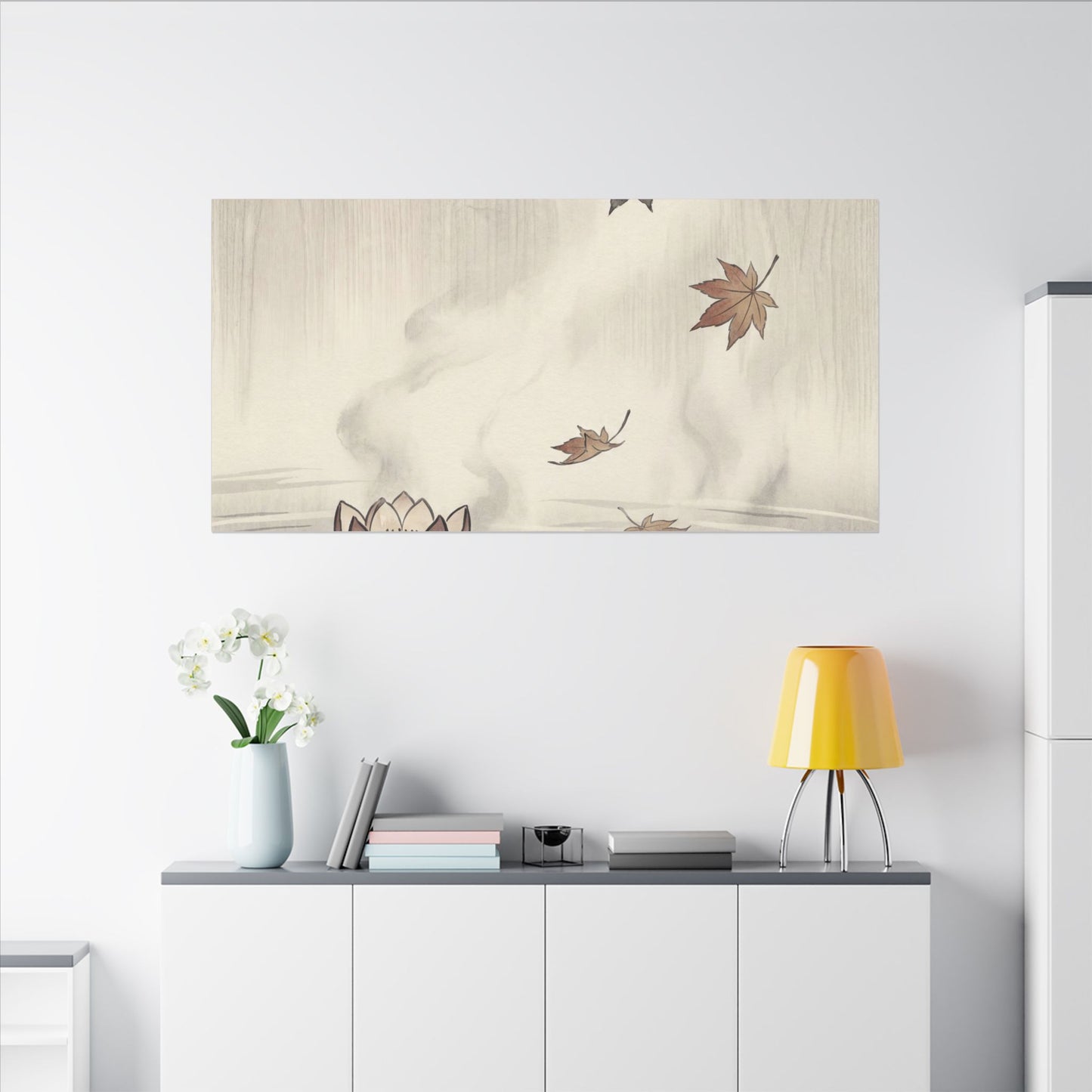 Lotus Flower Canvas Art | Autumn Zen Ukiyo E Inspired Art