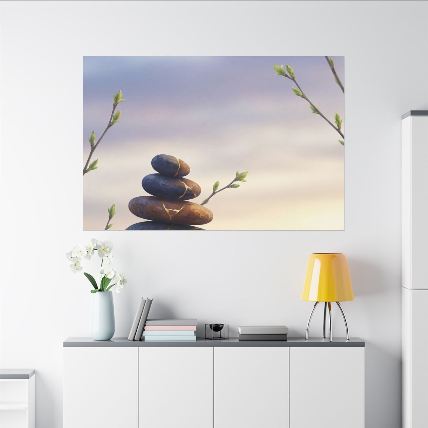 Spring River Stones Gold Vein Canvas Art | Philosophical Decor
