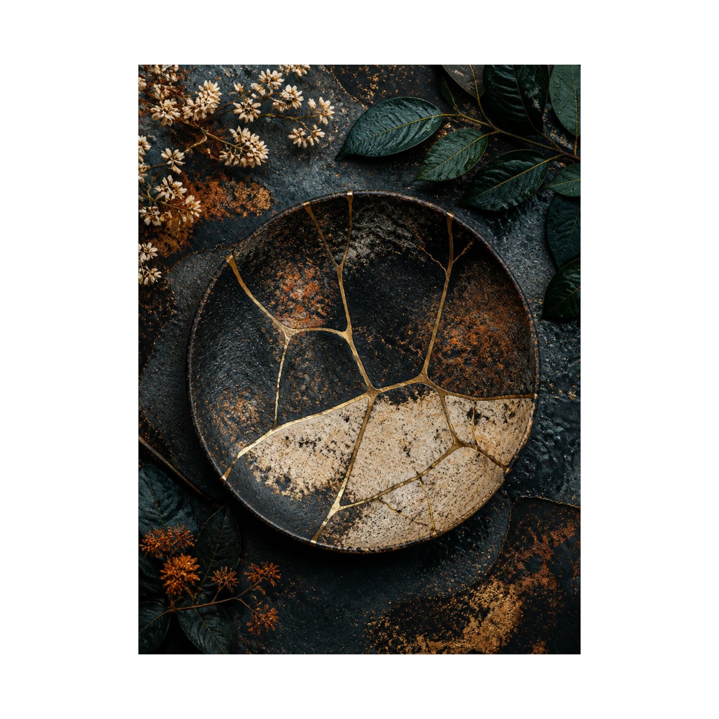 Kintsugi Rust Patina in Dawn | Gold Repair Wall Art Print