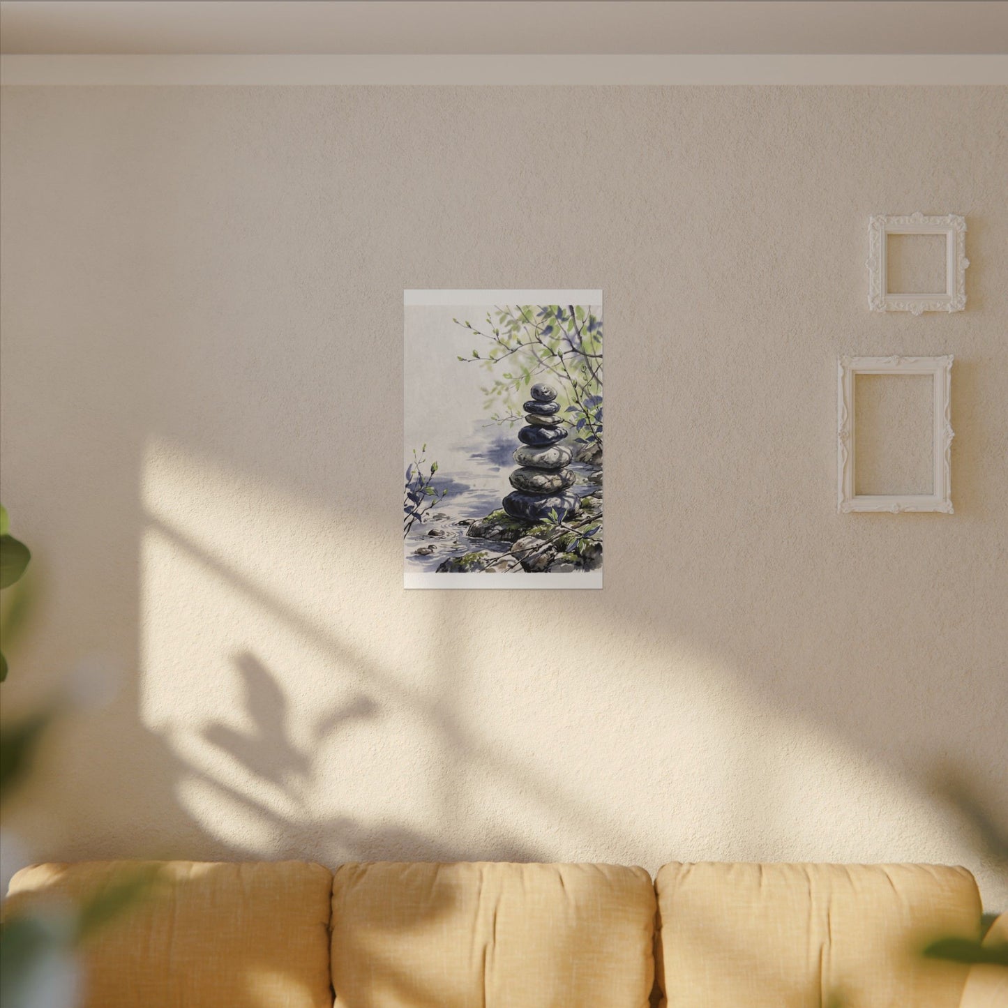 River Stones Sumi E Canvas Art | Serene Zen Art