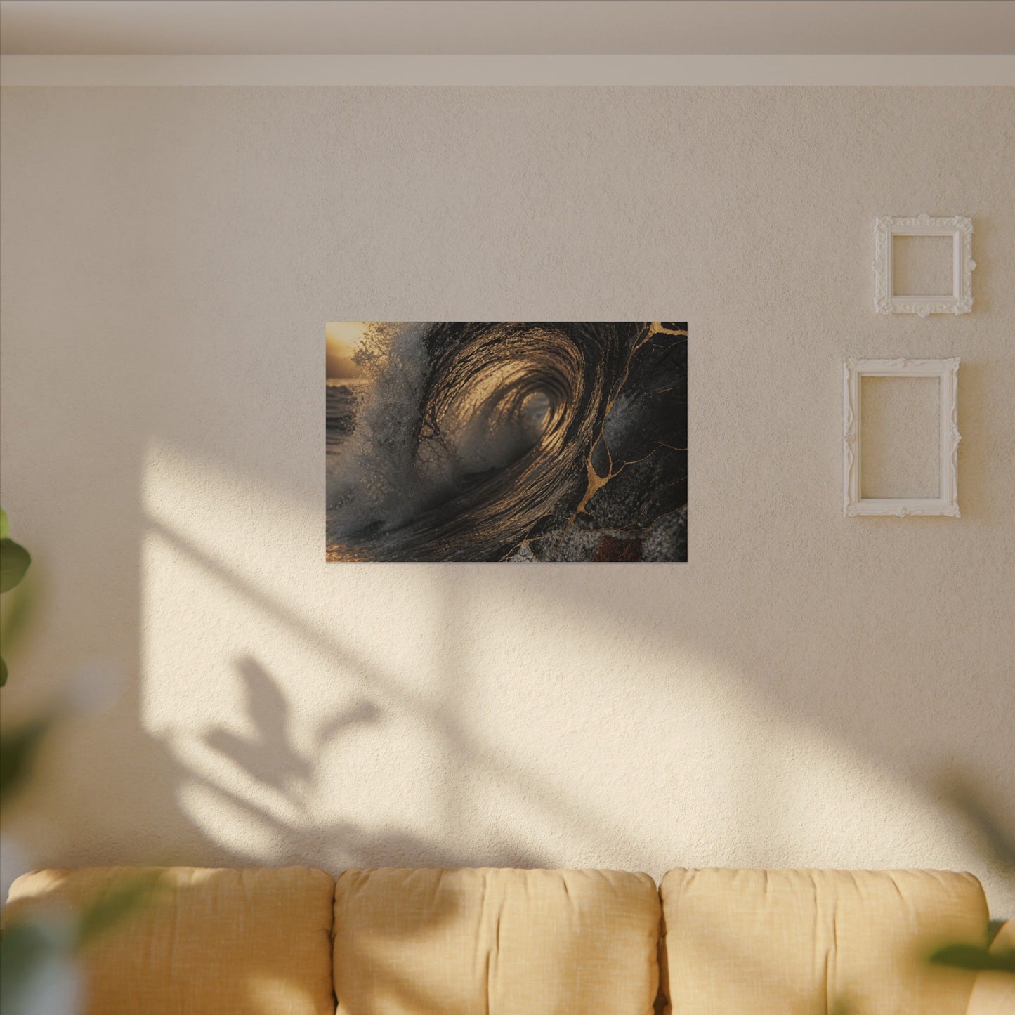 Kanso Ocean Wave Canvas Art - Kintsugi Gold Vein