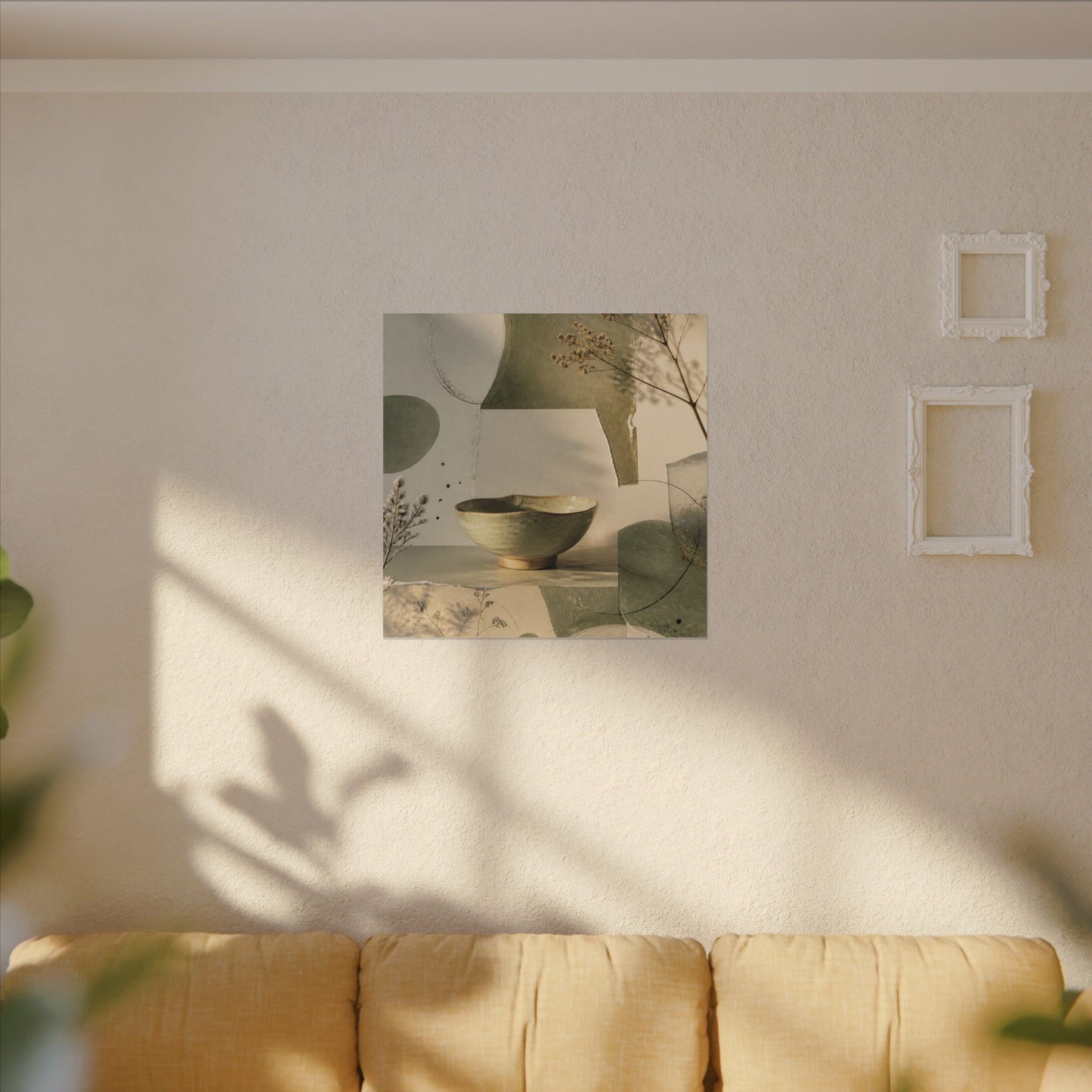 Warm Ceramic Bowl Canvas Art - Minimal Line Japandi