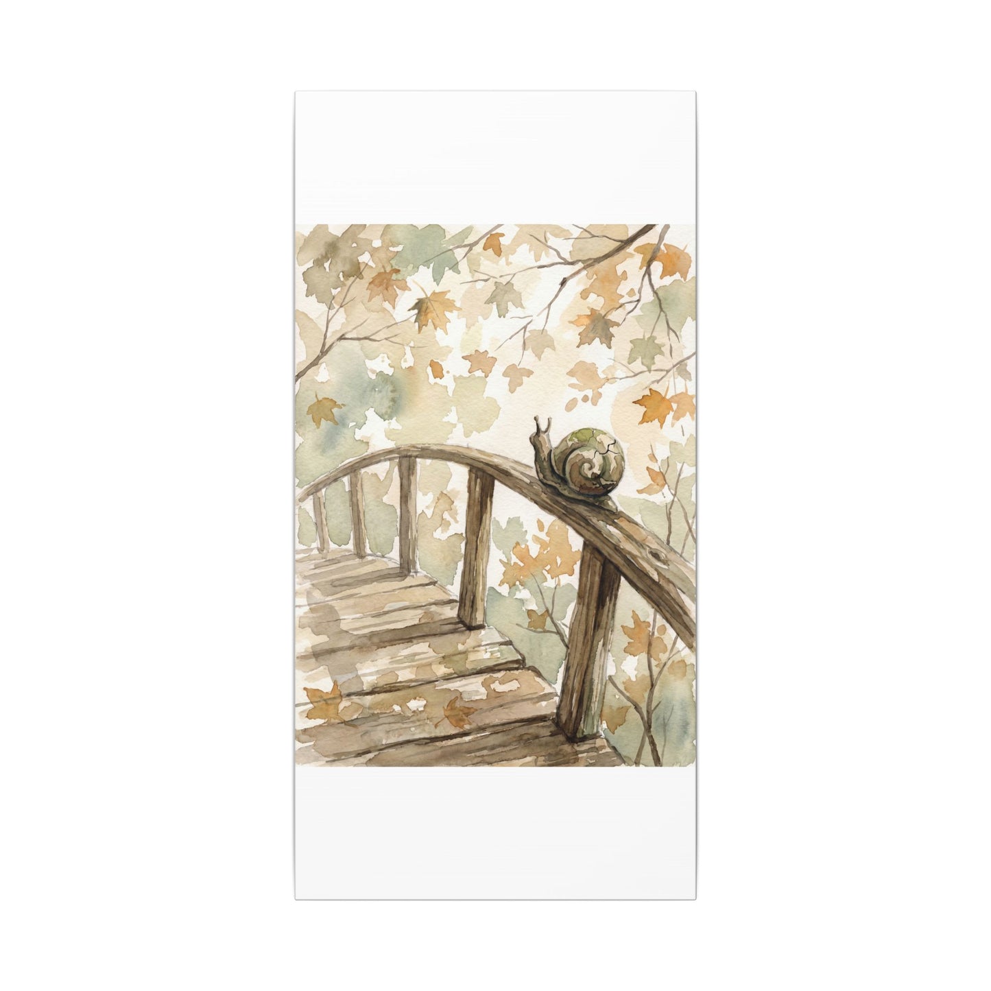 Wooden Bridge Canvas Art | Autumn Japandi Watercolor Art
