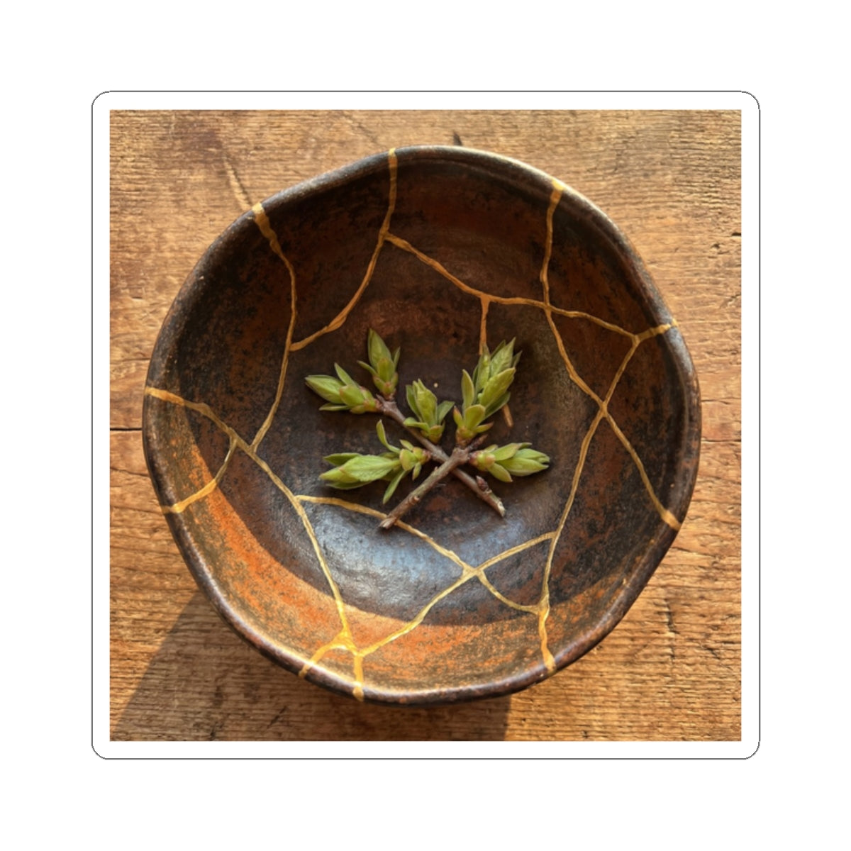 Datsuzoku Ceramic Bowl Sticker - Kintsugi Gold Repair Art Print