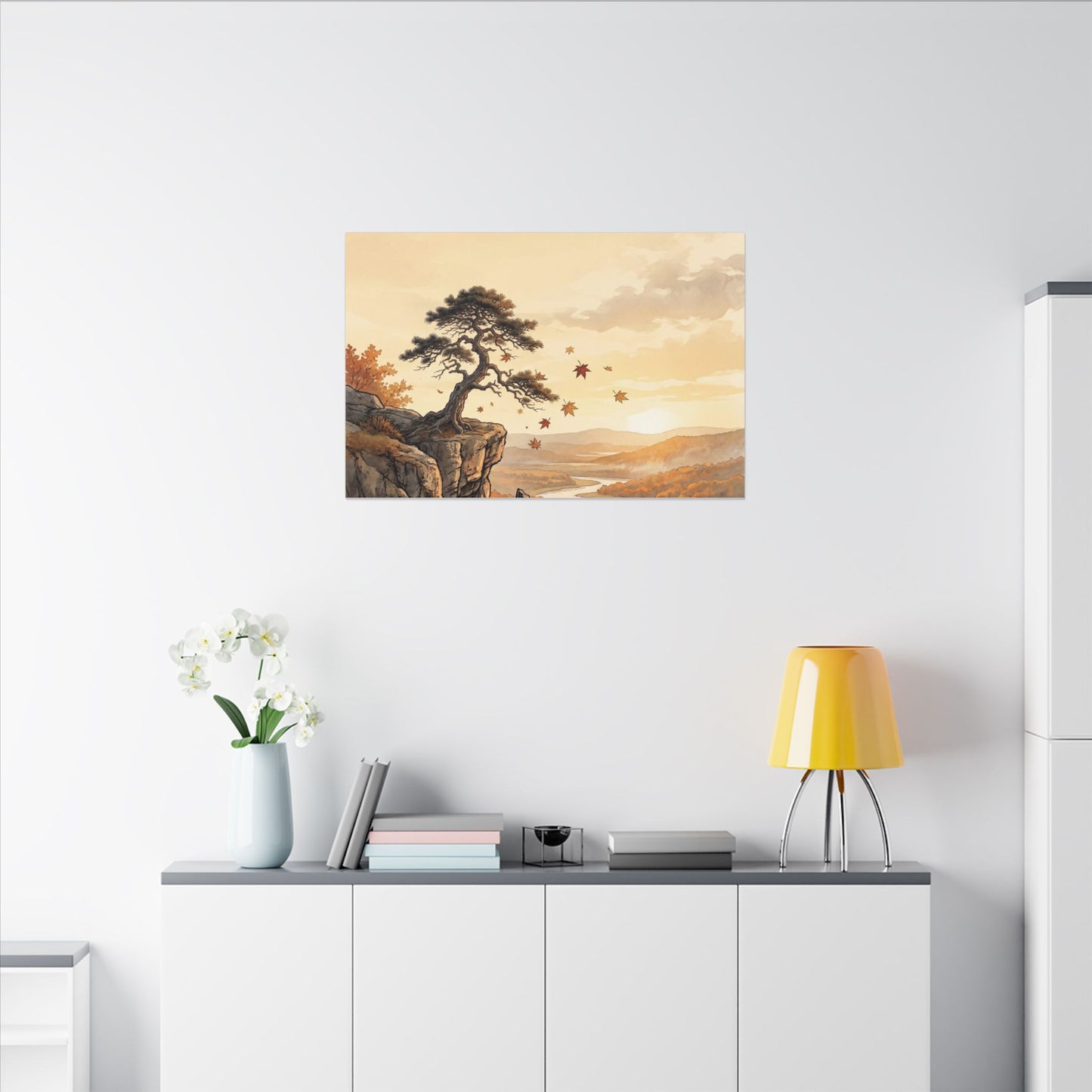 Pine Tree Autumn Canvas Art | Japandi Warm Design