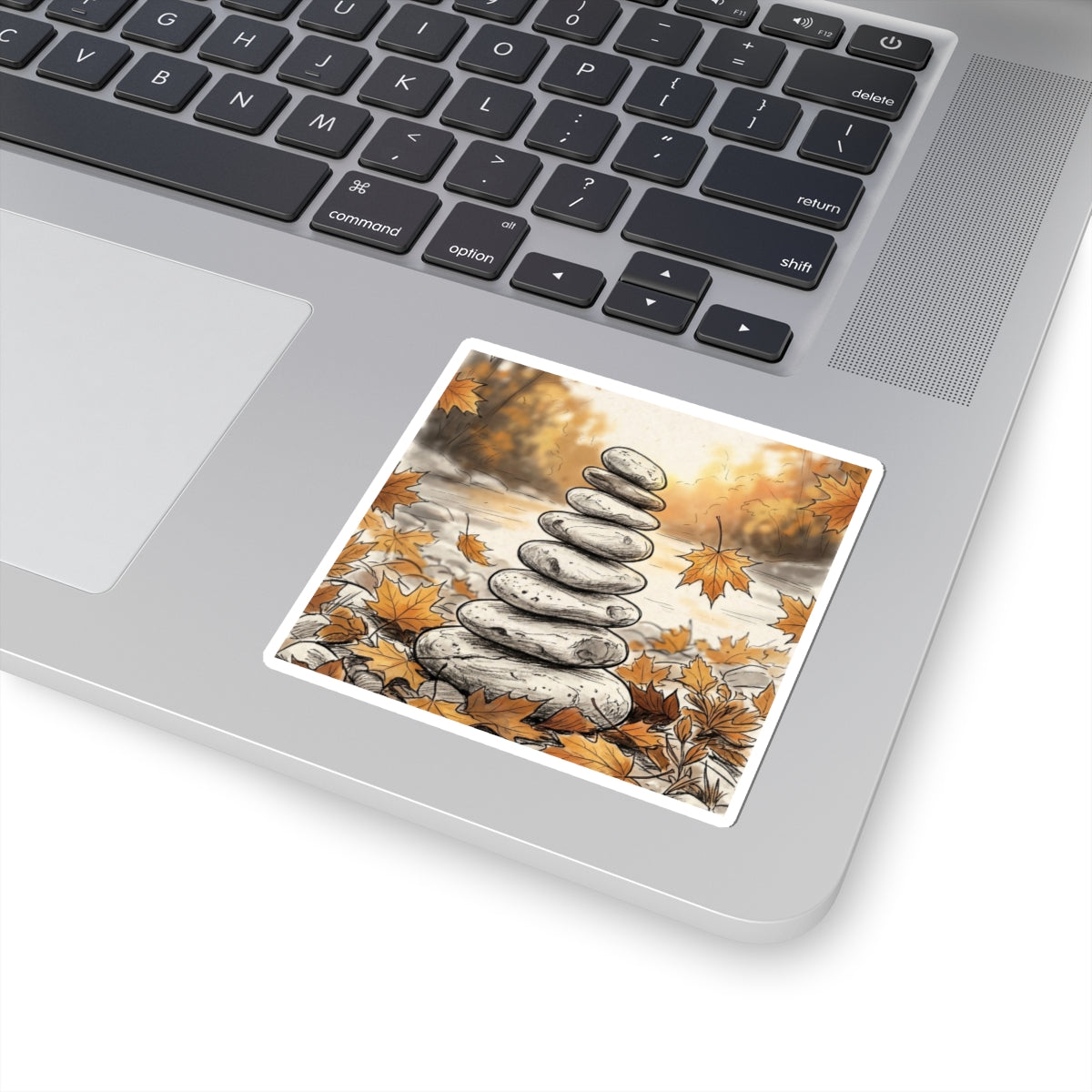 Autumn River Stones Minimal Line Sticker | Elegant Decor Art Print
