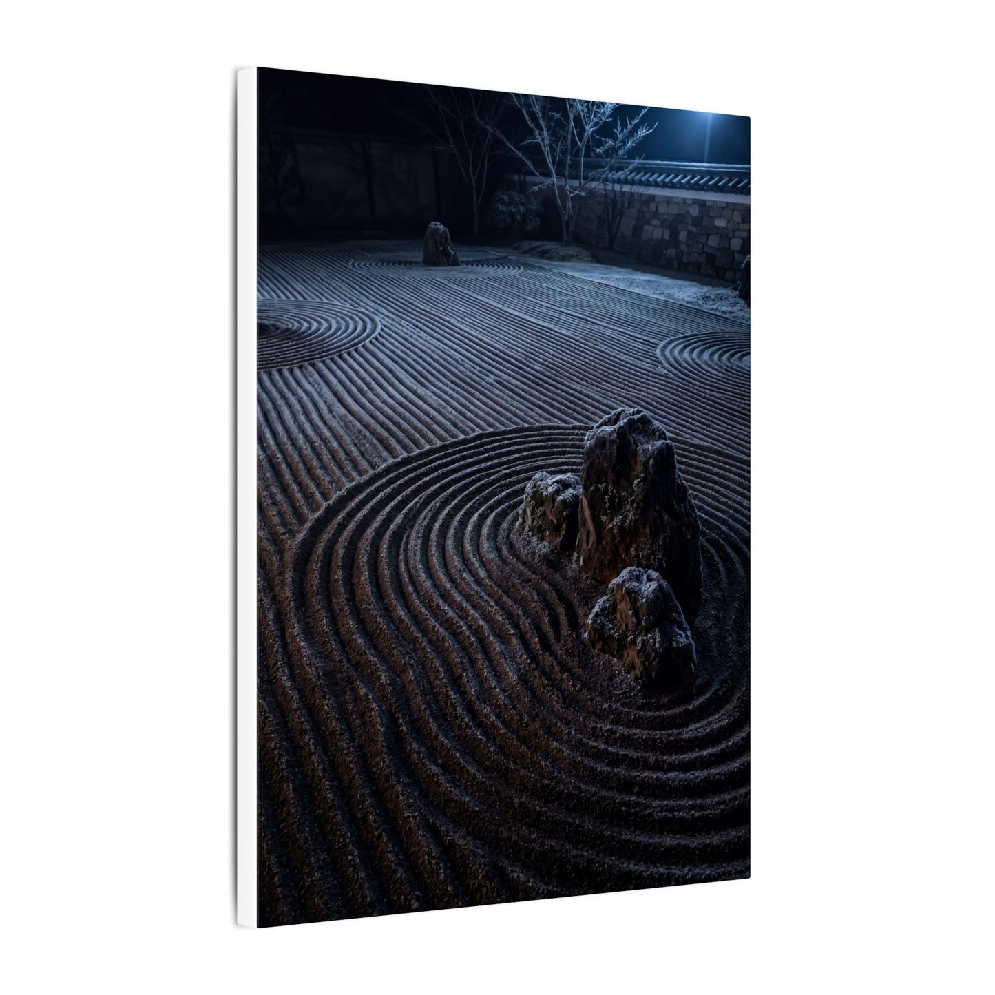Moonlight Rock Garden Canvas Art - Dark Japandi Seijaku