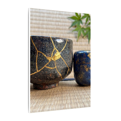 Tea Ceremony Crackle Gold Canvas Art | Philosophical Kintsugi Art