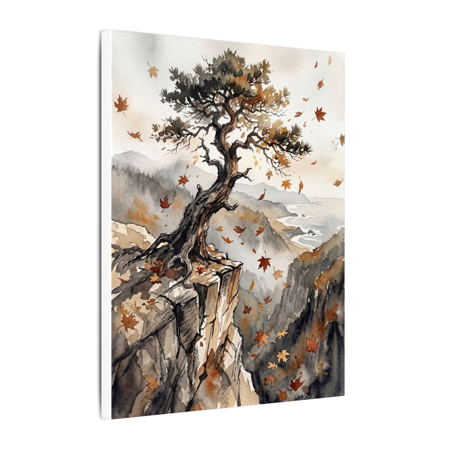 Autumn Pine Tree Watercolor Canvas Art | Warm Decor
