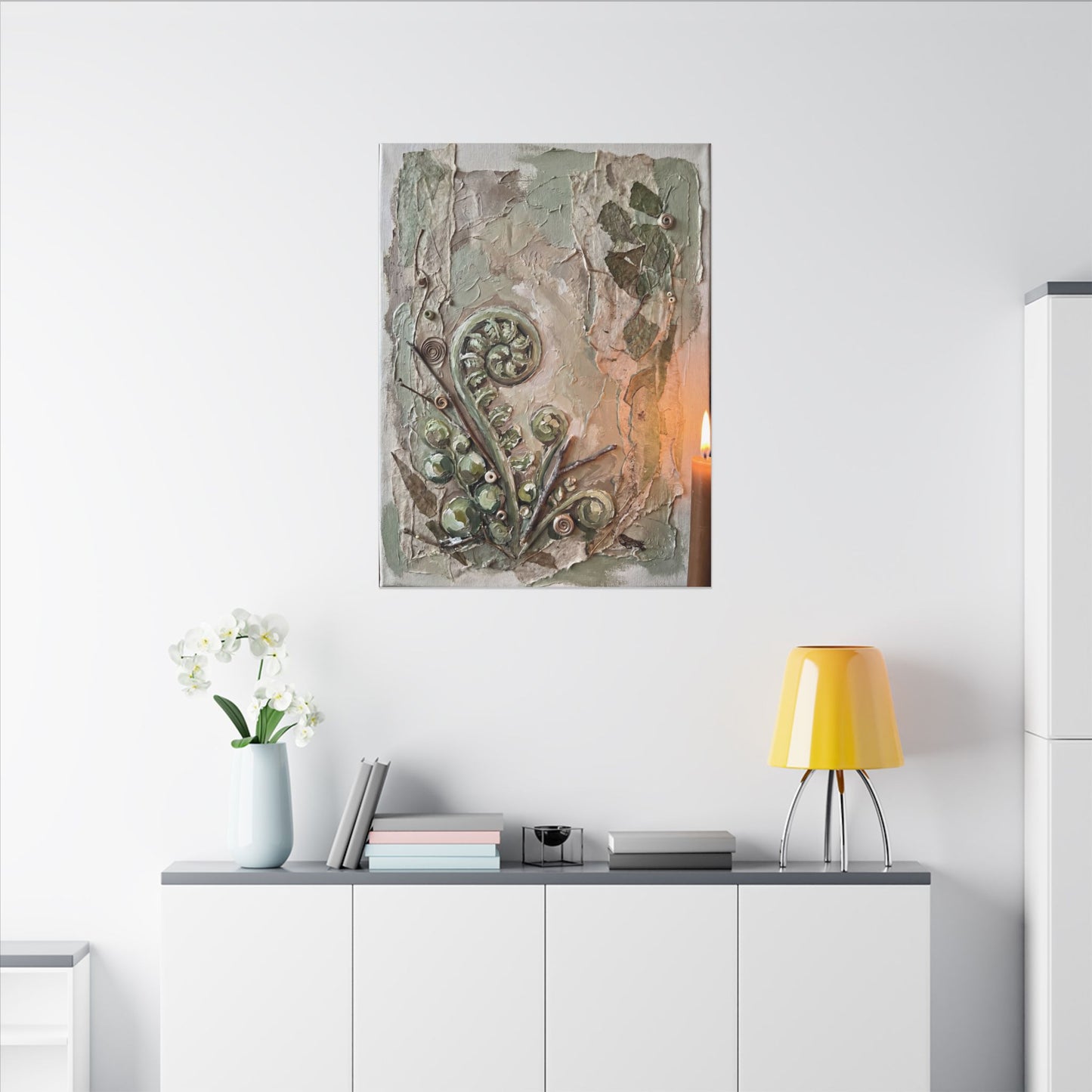 Datsuzoku Fern Unfurling Canvas Art - Japandi Texture