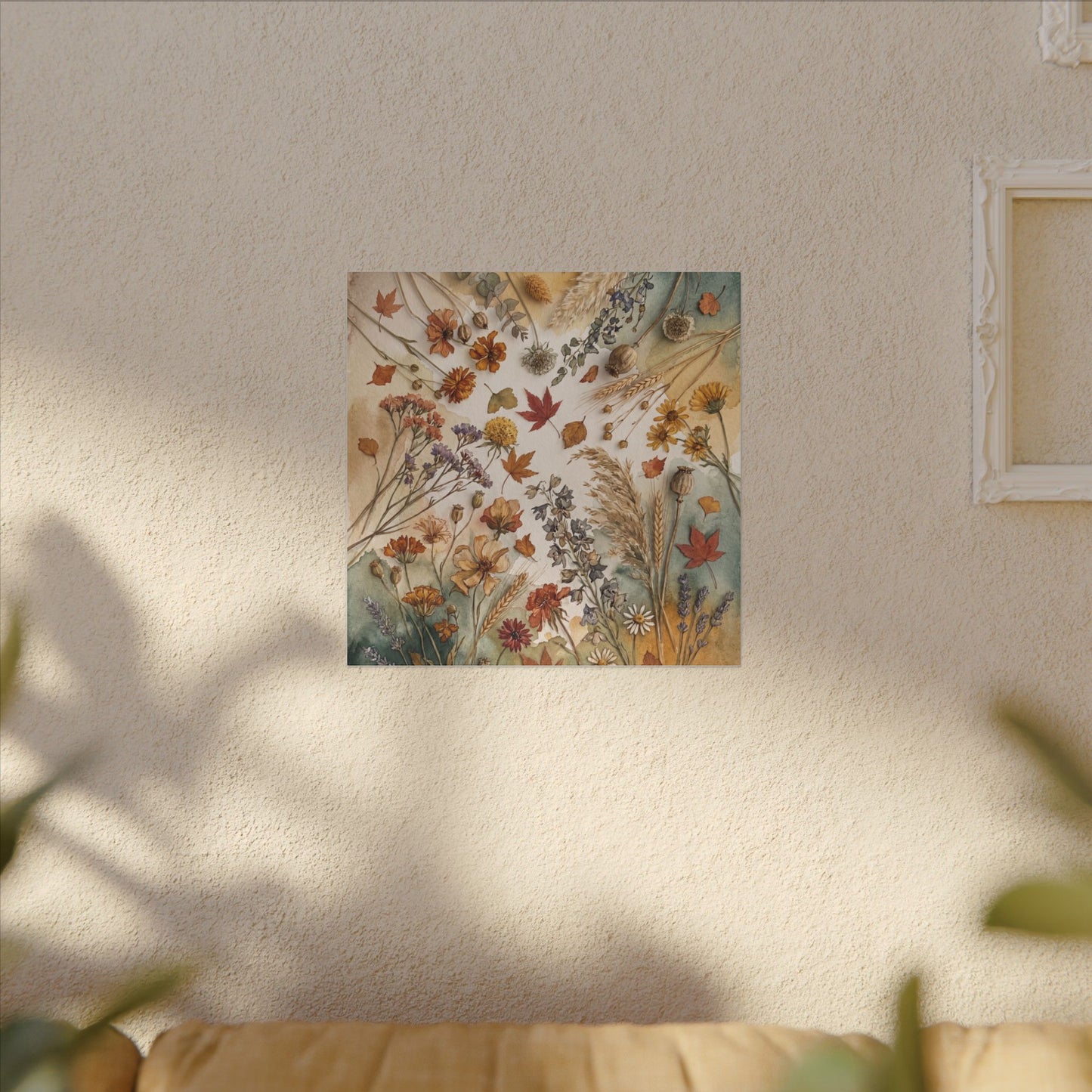 Dried Flowers Canvas Art | Autumn Japandi Watercolor Art