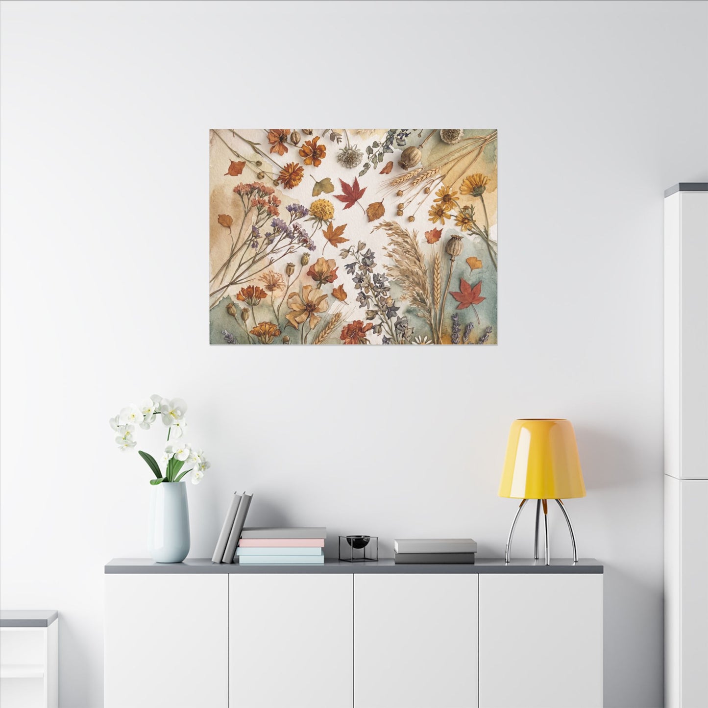 Dried Flowers Canvas Art | Autumn Japandi Watercolor Art
