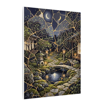 Kintsugi Moonlit Garden in Candlelight | Gold Vein Canvas Art