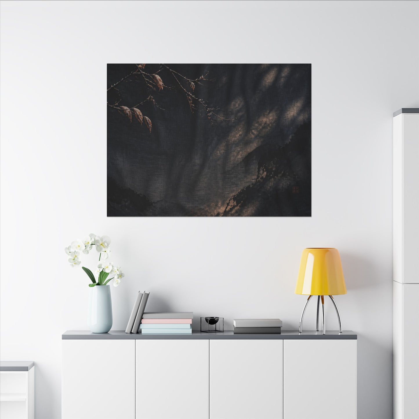 Atmospheric Silk Drape Canvas Art - Charcoal Ink Dark Japandi
