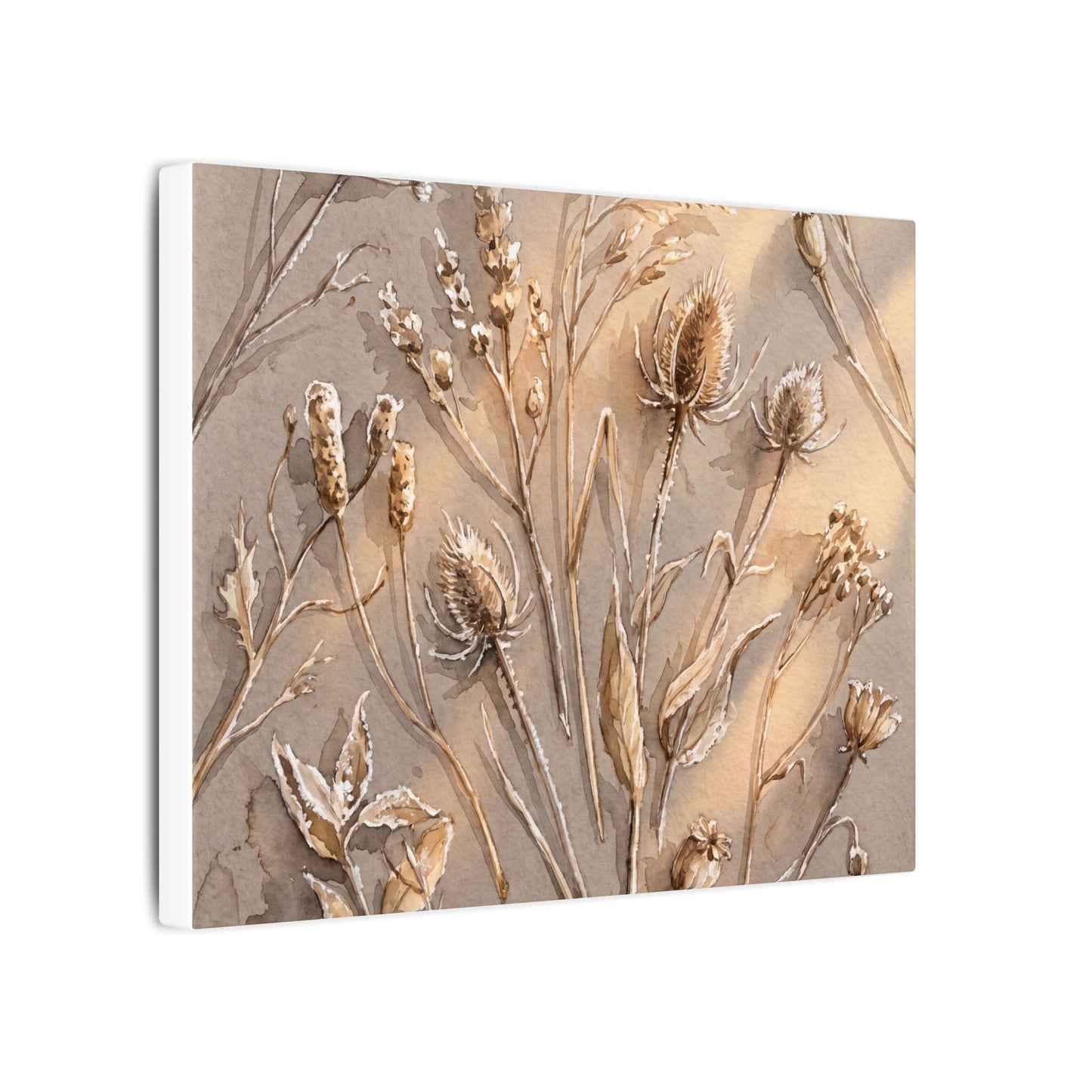 Japandi Dried Flowers in Golden Hour | Watercolor Canvas Art