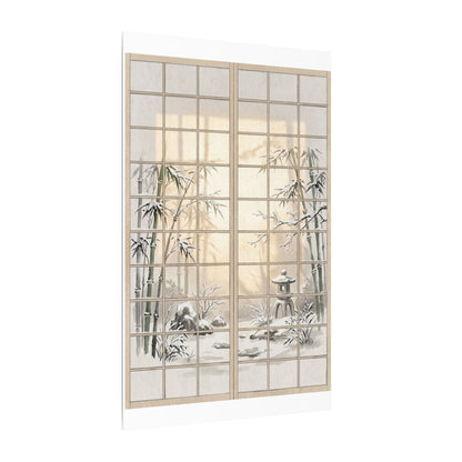 Winter Shoji Screen Sumi E Canvas Art | Tranquil Decor