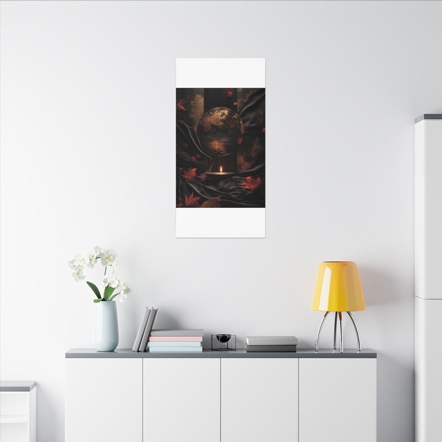 Silk Drape Autumn Canvas Art | Dark Japandi Moody Design