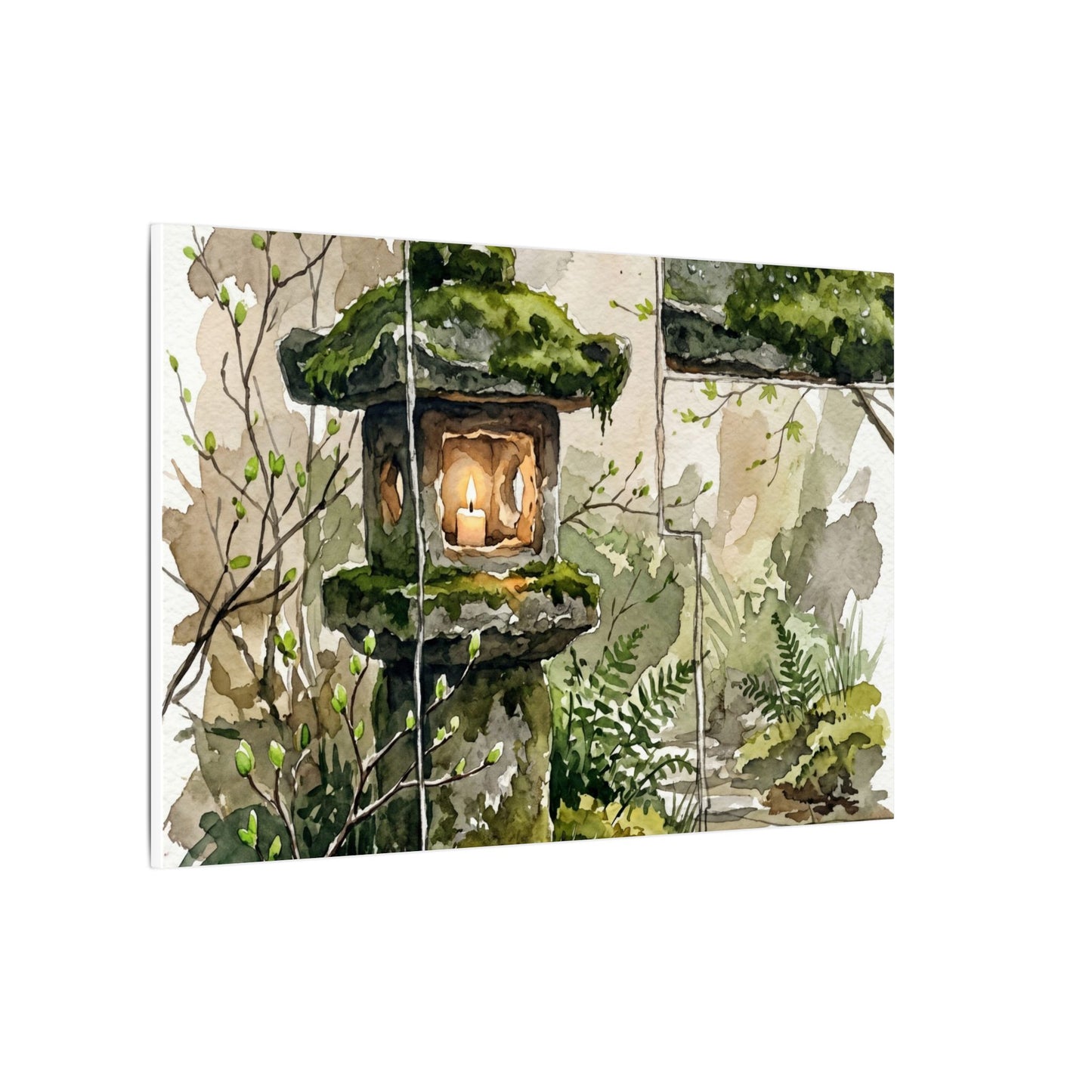 Stone Lantern Watercolor Canvas Art | Elegant Japandi Art