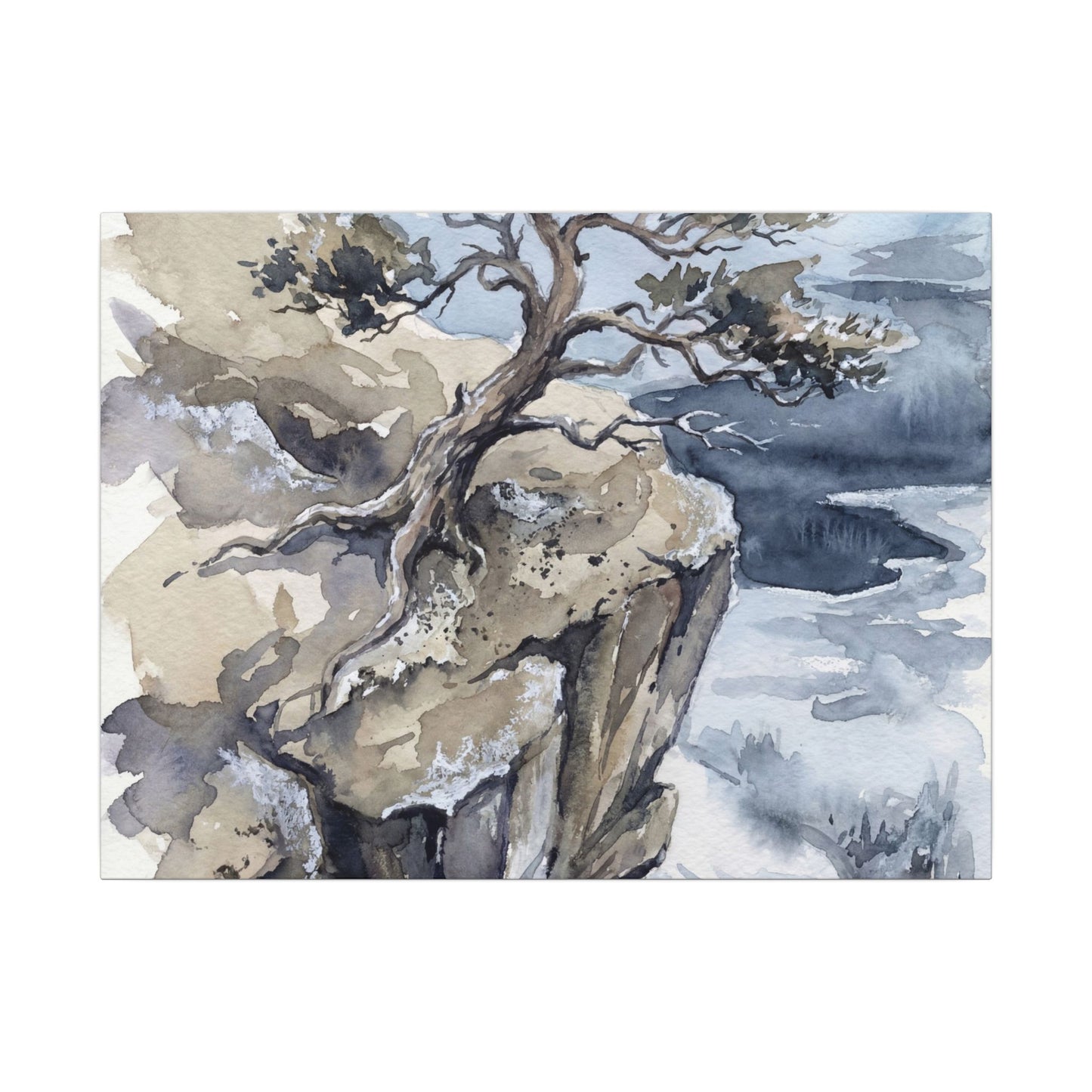 Pine Tree Canvas Art | Winter Japandi Watercolor Art Art Print
